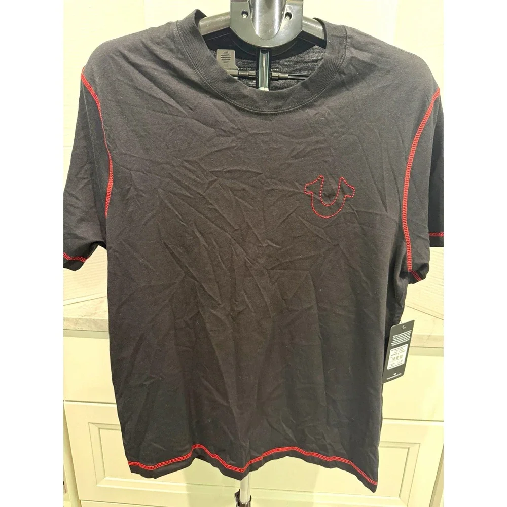 True Religion Men's Cotton Jersey Crew Neck Tee Jet Black Embroidered S 700980